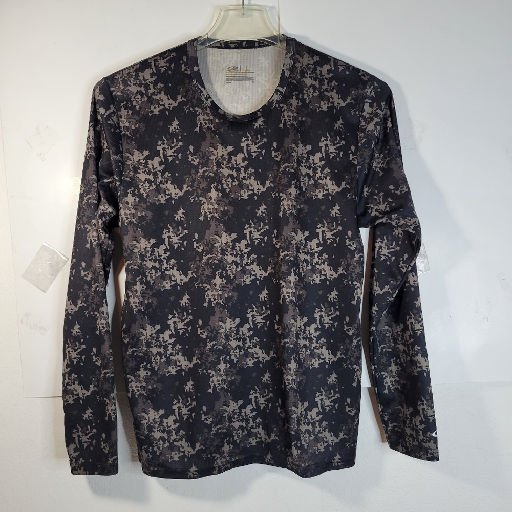 Mens Champion Performance Layer Camo Black/Brown Long Sleeve Shirt Size L